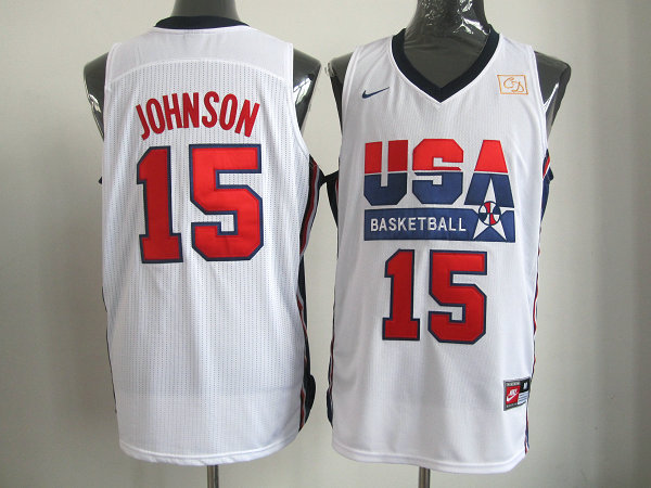 Men's nike Team USA Basketball Jerseys #15 Magic Johnson  White Throwback 
