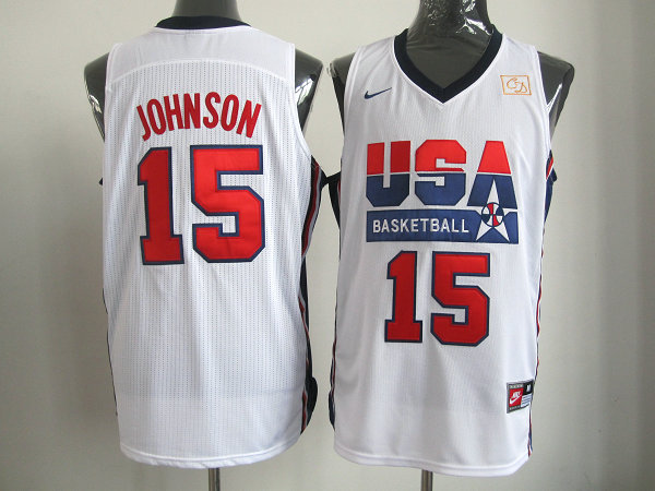 Men's nike Team USA Basketball Jerseys #15 Magic Johnson  White Throwback