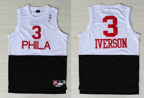 Men's Philadelphia 76ers #3 Allen Iverson White Black Mitchell & Ness 2003-04 Hardwood Classics Throwback Jersey