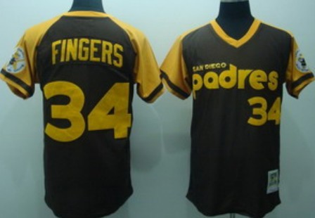 Men's San Diego Padres Retired Player #34 Rollie Fingers 1978 Brown Throwback Jersey