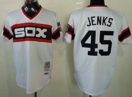 Men's Chicago White Sox #45 Bobby Jenks 1983 White Cooperstown Throwback Jersey