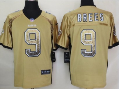 Men's New Orleans Saints #9 Drew Brees 2013 Nike Drift Fashion Gold Elite Jersey