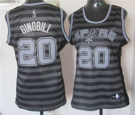 Womens San Antonio Spurs #20 Manu Ginobili Black Gray With Pinstripe Jersey