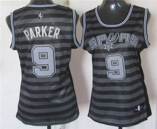 Womens San Antonio Spurs #9 Tony Parker Black Gray With Pinstripe Jersey