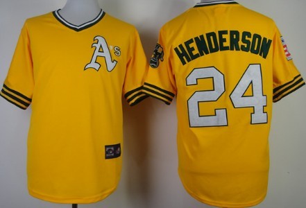 Men's Oakland Athletics #24 Rickey Henderson 1976 Yellow Cooperstown Throwback Jersey