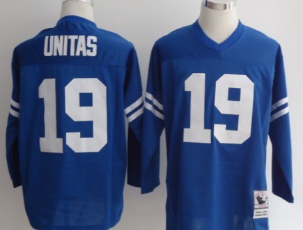Men's Indianapolis Colts #19 Johnny Unitas Blue Long-Sleeved Throwback Jersey