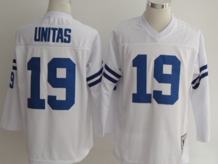 Men's Indianapolis Colts #19 Johnny Unitas White Long-Sleeved Throwback Jersey