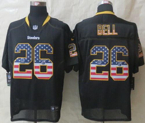 Men's Pittsburgh Steelers #26 LeVeon Bell 2014 USA Flag Fashion Black Nik Elite Jerseys