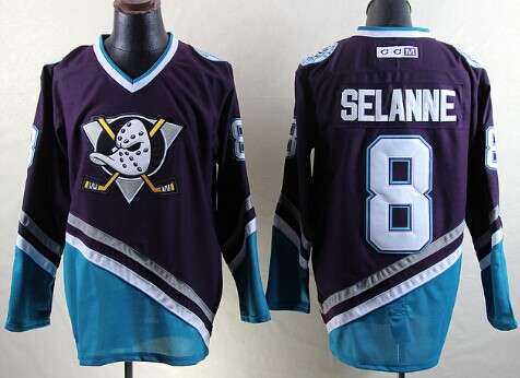 Men's Anaheim Ducks #8 Teemu Selanne Black Throwback CCM Jersey