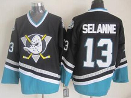 Men's Anaheim Ducks #13 Teemu Selanne Black Throwback CCM Jersey