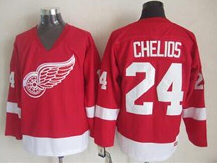 Men's Detroit Red Wings #24 Chris Chelios Red Throwback CCM Jersey