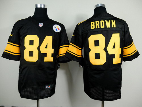 Men's Pittsburgh Steelers #84 Antonio Brown Black With Yellow Nik Elite Jersey