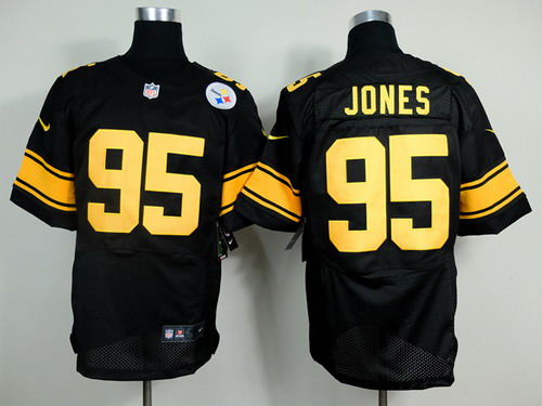Men's Pittsburgh Steelers #95 Jarvis Jones Black With Yellow Nik Elite Jersey