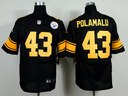 Men's Pittsburgh Steelers #43 Troy Polamalu Black With Yellow Nik Elite Jersey