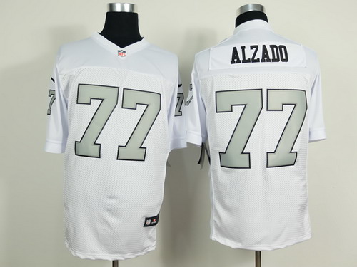 Men's Oakland Raiders #77 Lyle Alzado White With Silvery Nik Elite Jersey