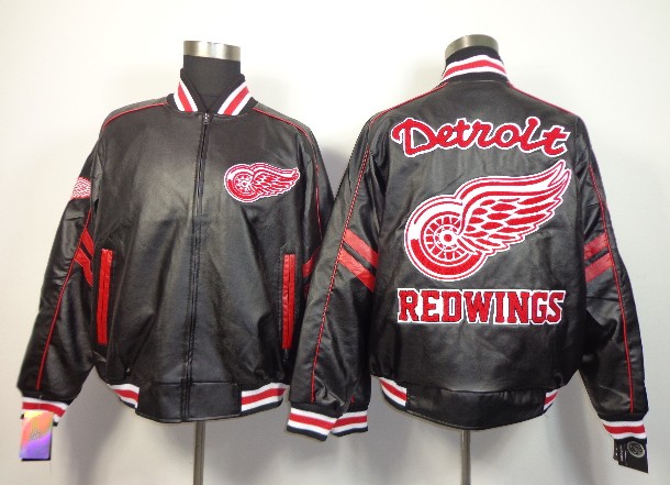 NHL Detroit Red Wings Team Leather Coat-Black