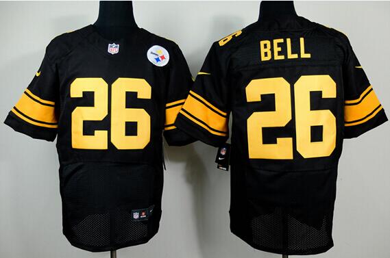 Men's Pittsburgh Steelers #26 LeVeon Bell Black With Yellow Nik Elite Jersey