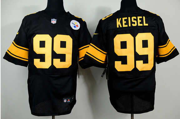 Men's Pittsburgh Steelers #99 Brett Keisel Black With Yellow Nik Elite Jersey