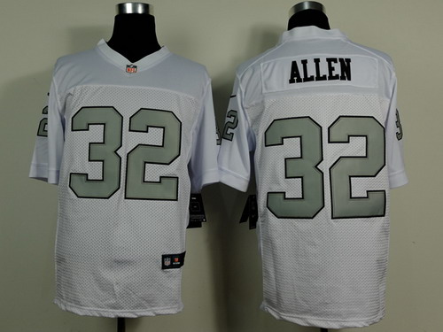 Men's Oakland Raiders #32 Marcus Allen White With Silvery Nik Elite Jersey