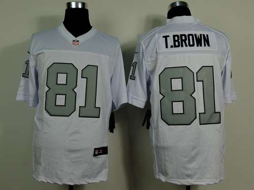 Men's Oakland Raiders Retired Player #81 Tim Brown White With Silvery Nik Elite Jersey