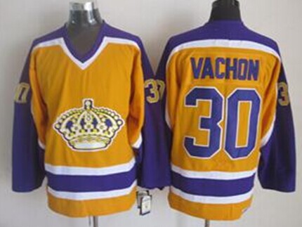 Men's Los Angeles Kings #30 Rogie Vachon Gold/Purple CCM Vintage Throwback Jersey