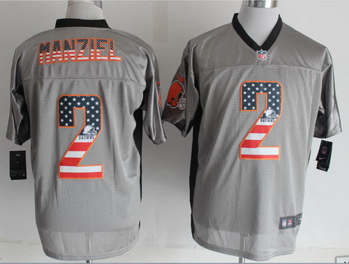 Men's Cleveland Browns #2 Johnny Manziel 2014 USA Flag Fashion Gray Nik Elite Jerseys