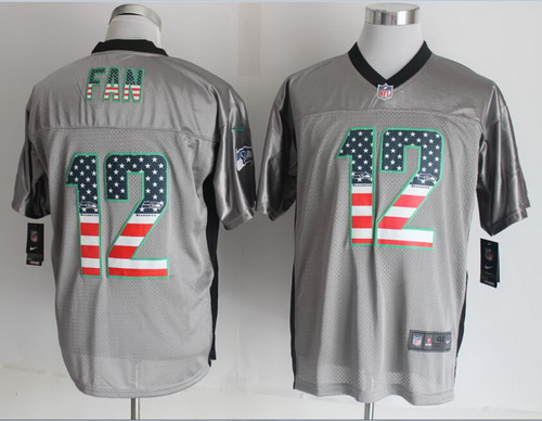 Men's Seattle Seahawks #12 Fan 2014 USA Flag Fashion Gray Nik Elite Jerseys