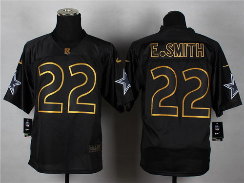 Men's Dallas Cowboys #22 Emmitt Smith 2014 PRO Gold Lettering Nike Fashion Jerseys