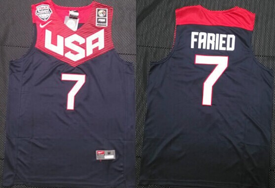 Men's 2014 FIBA Team USA #7 Kenneth Faried Revolution 30 Swingman Navy Blue Jersey