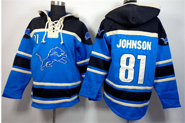 NFLPLAYERS Detroit Lions #81 Calvin Johnson Blue Hoody