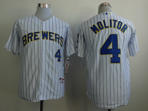 Men's Milwaukee Brewers Retired Player #4 Paul Molitor White Pinstripe Jersey