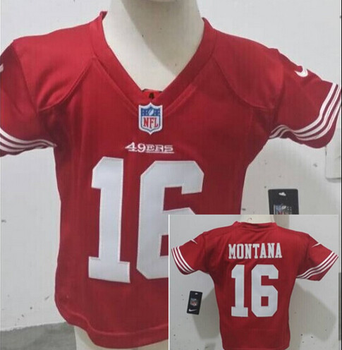 Toddler's San Francisco 49ers #16 Joe Montana Red Nik Football Jersey