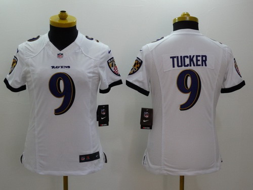 Women's Baltimore Ravens #9 Justin Tucker 2013 White Nik Limited Jersey