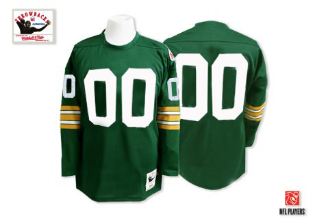 Mens Green Bay Packers Custom Mitchell & Ness Green Long-Sleeved Throwback Football Jersey