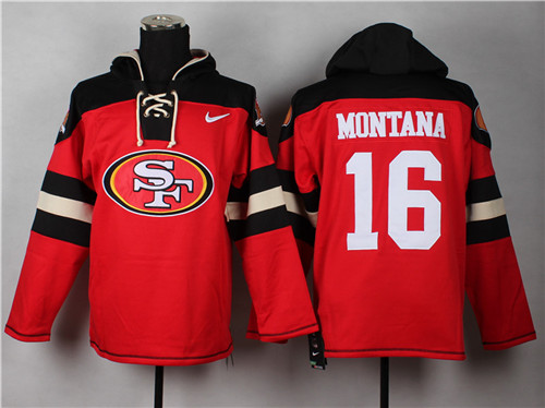 Nike San Francisco 49ers #16 Joe Montana Red With Team Logo Hoodie