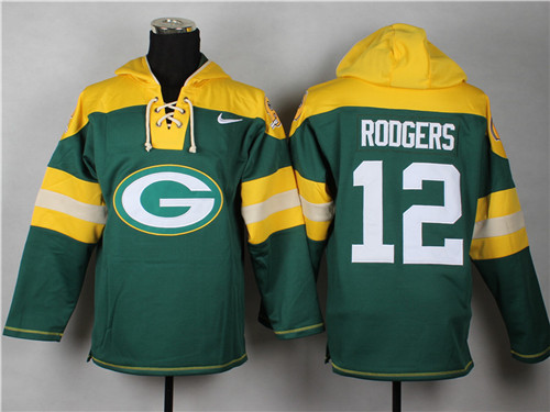 Nike Green Bay Packers #12 Aaron Rodgers Green With Team Logo Hoodie
