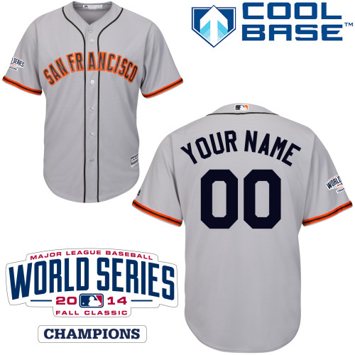 Women's San Francisco Giants 2015 Cool Base Personalized Road Jersey with 2014 World Series Patch