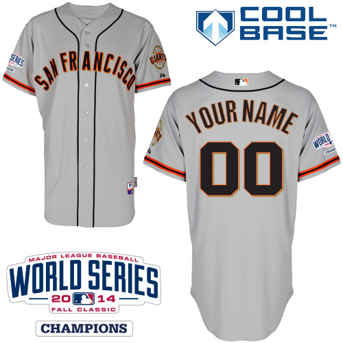 Men's San Francisco Giants Grey Personalized Jersey with 2014 World Series Patch 