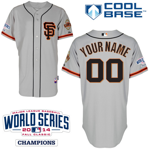 Men's San Francisco Giants Authentic Grey SF Personalized Jersey with 2014 World Series Patch 