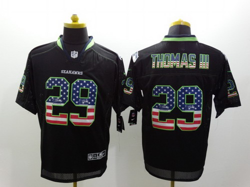 Men's Seattle Seahawks #29 Earl Thomas III 2014 USA Flag Fashion Black Nik Elite Jerseys