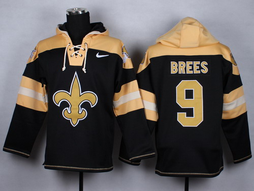 Nike New Orleans Saints #9 Drew Brees Black With Team Logo Hoodie