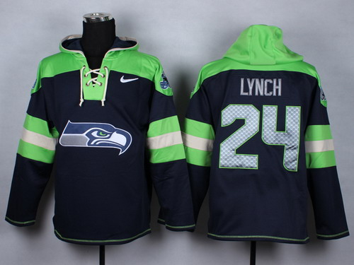 Nike Seattle Seahawks #24 Marshawn Lynch Blue With Team Logo Hoodie