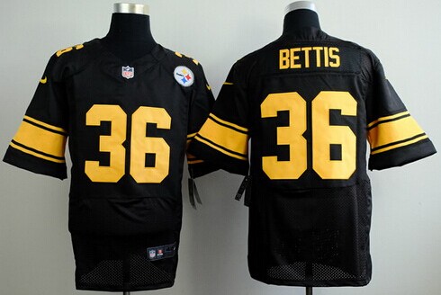 Men's Pittsburgh Steelers #36 Jerome Bettis Black With Yellow Nik Elite Jersey