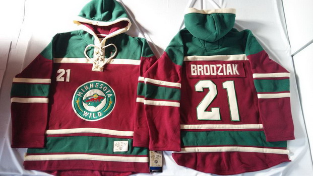 Minnesota Wild #21 Kyle Brodziak Red Old Time Hockey Hoodie