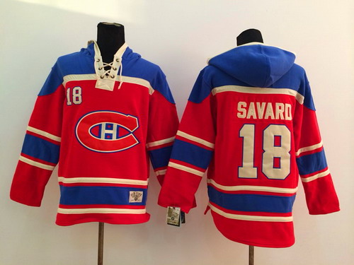 Montreal Canadiens #18 Serge Savard Red Old Time Hockey Hoodie