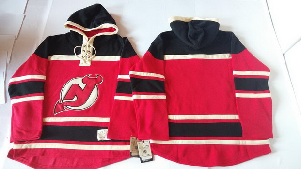 New Jersey Devils Blank Red With Black Old Time Hockey Hoodie
