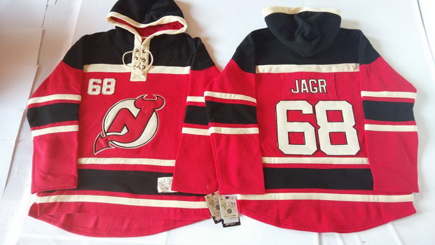New Jersey Devils #68 Jaromir Jagr Red With Black Old Time Hockey Hoodie