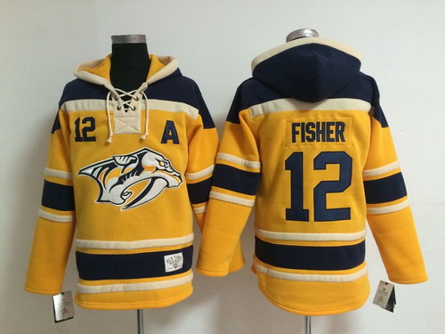 Nashville Predators #12 Mike Fisher Yellow Old Time Hockey Hoodie