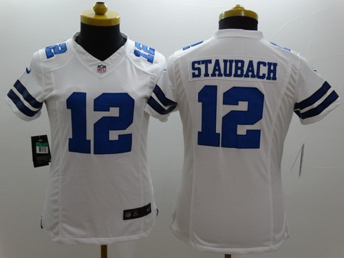 Women's Dallas Cowboys #12 Roger Staubach White Nik Limited Jersey