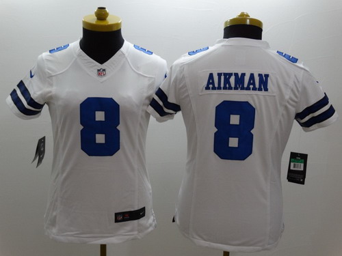 Women's Dallas Cowboys #8 Troy Aikman White Nik Limited Jersey